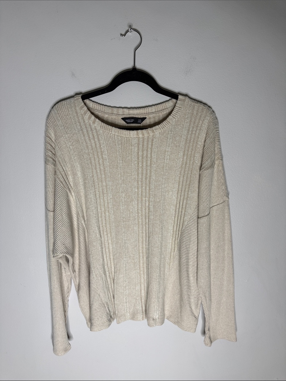 Simply Vera Vera Wang Cream Ribbed Crewneck Top XXL